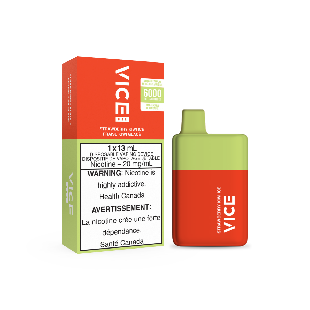 Vice Box Rechargeable Disposable Vape - 6000 Puffs - Strawberry Kiwi Ice